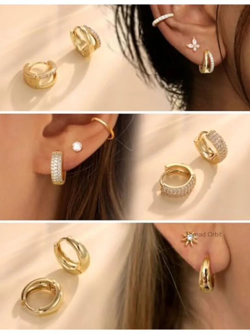 3 Pairs Small 14K Gold Plated Hoop Earrings Set Hypoallergenic Huggie Earrings